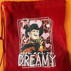 Red Drawstring Bag with Freddy Kruger Graphic